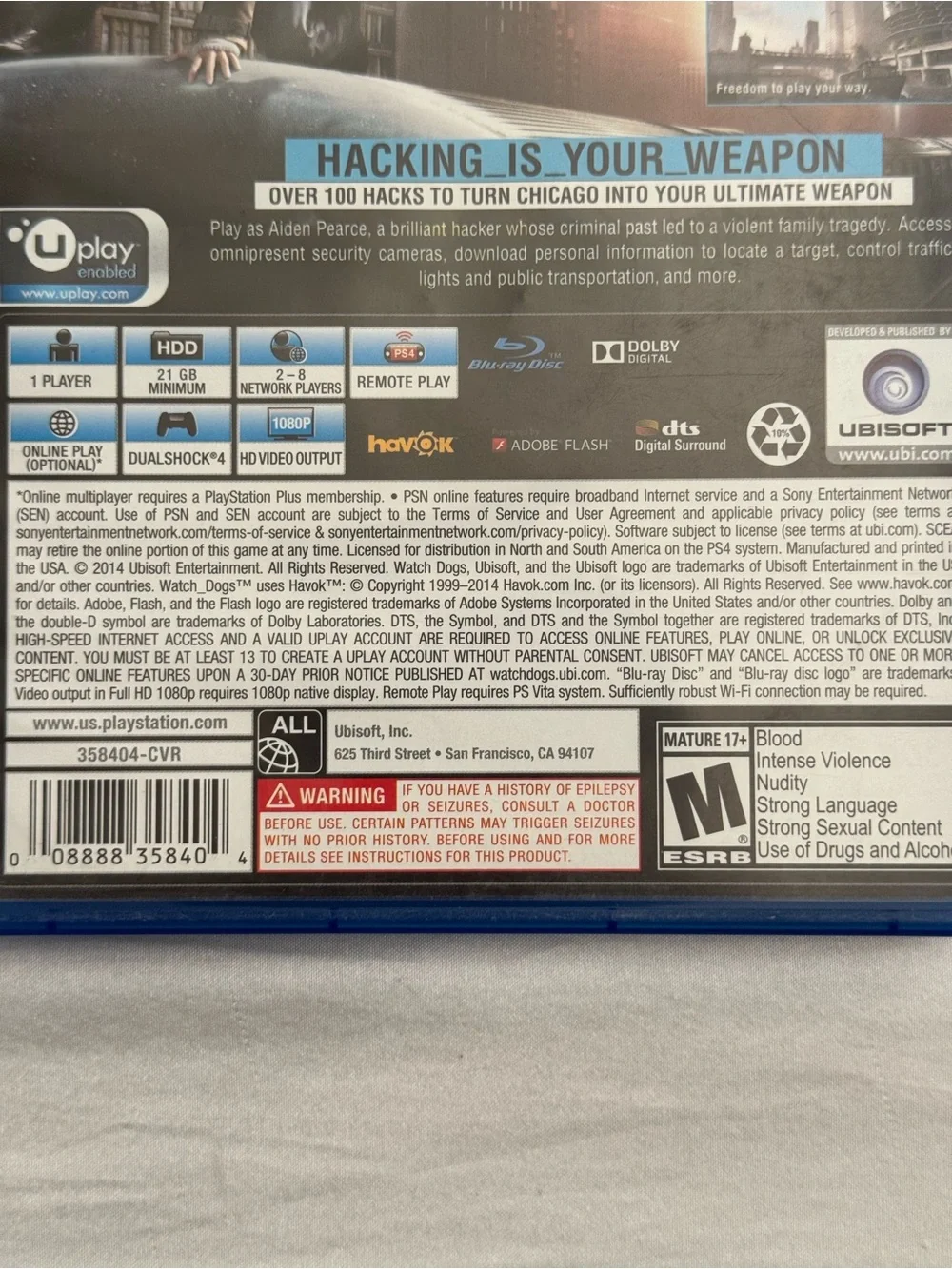 Watch Dogs (Sony PlayStation 4, 2014)